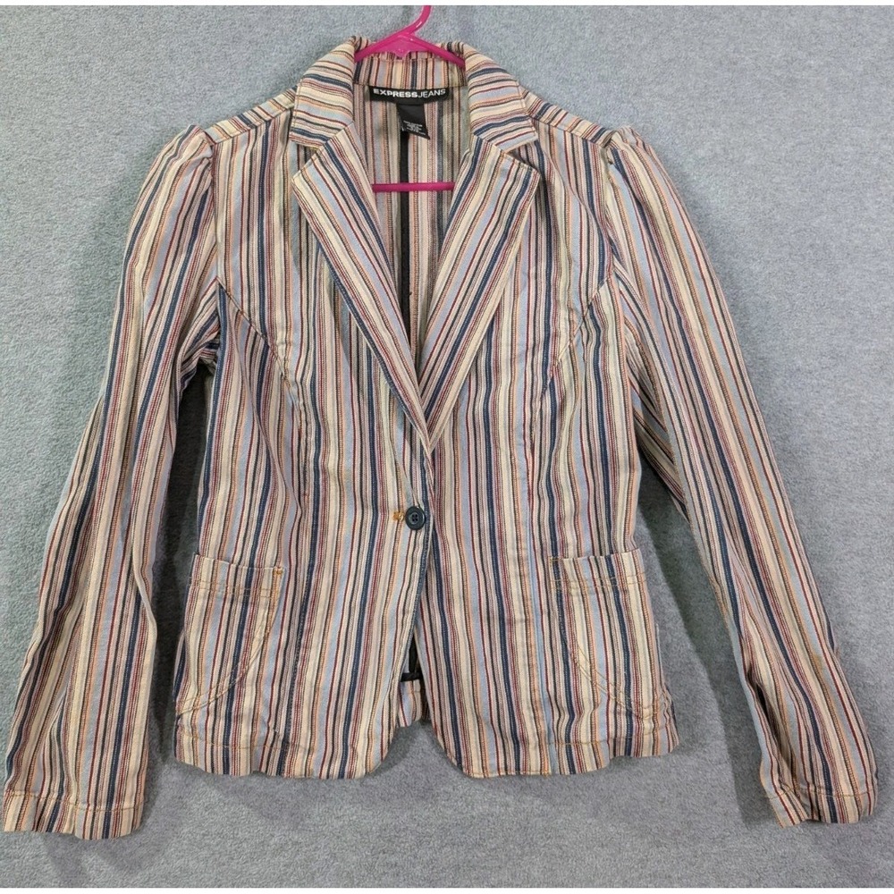 Vintage 90s Y2K Express‎ Jeans Womens 5/6 Striped Deconstructed Blazer Gorpcore